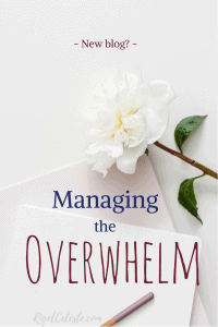 white peony, pen, desk, managing overwhelm